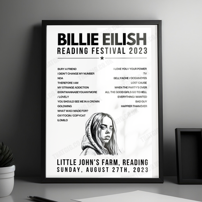 Billie Eilish Setlist Poster - Little John's Farm, Reading, England - August 27th, 2023