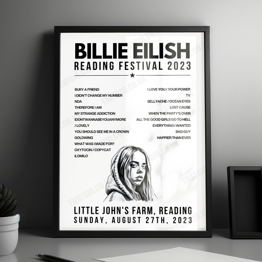 Billie Eilish Setlist Poster - Little John's Farm, Reading, England - August 27th, 2023