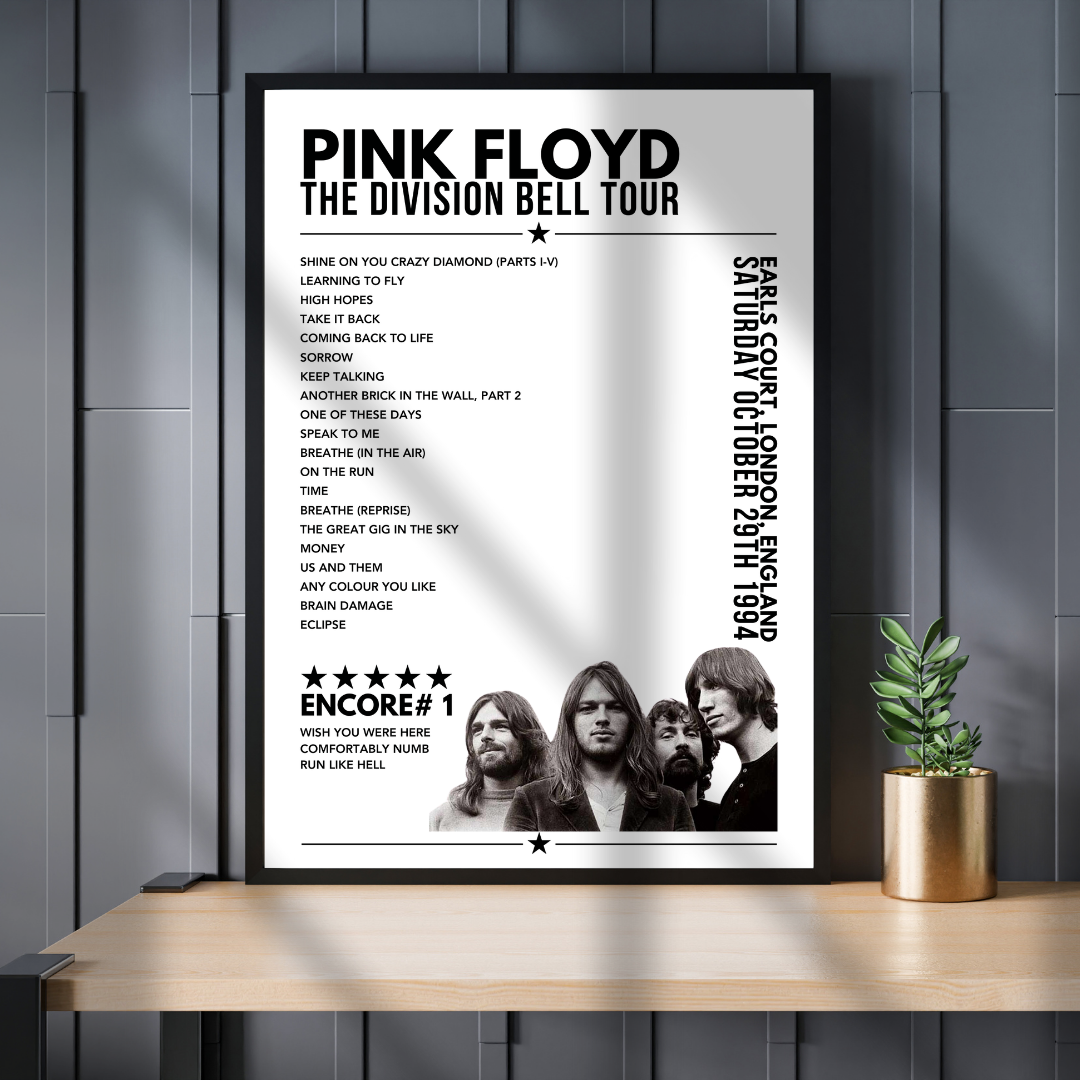 Pink Floyd Setlist Poster - Earls Court, London - October 29th 1994